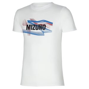 Mizuno Grafika Tee Biele | RKCJN6304