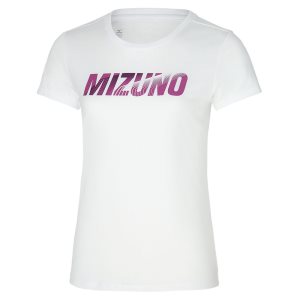 Mizuno Grafika Tee Biele | TUQBZ4107
